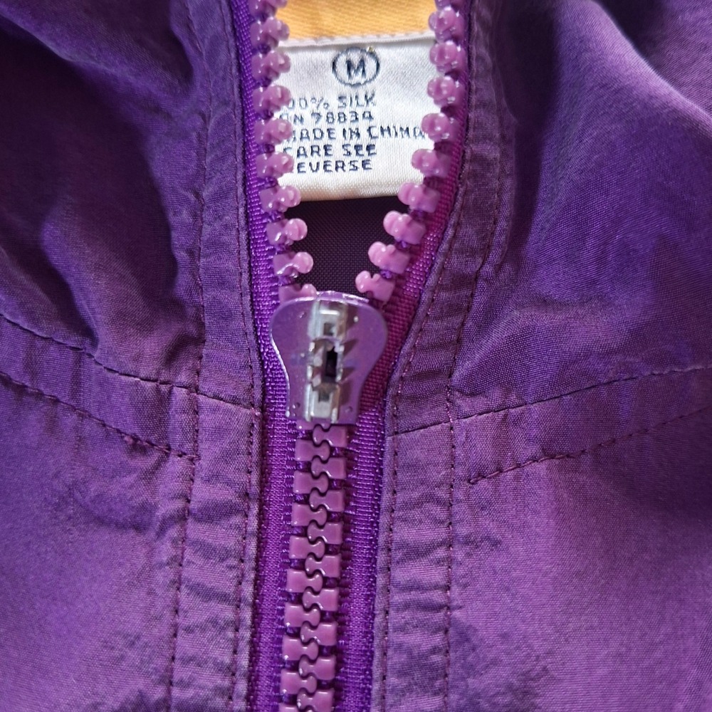 Oleg Cassini Silks Vintage 100% Silk Bomber Jacket Purple Mens Medium Retro 80s - Picture 7 of 7